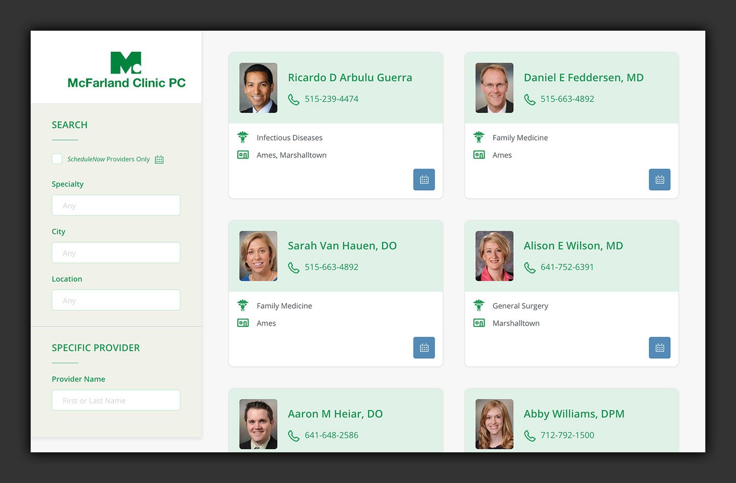 Mcfarland Clinic Shedulling Application User Interface