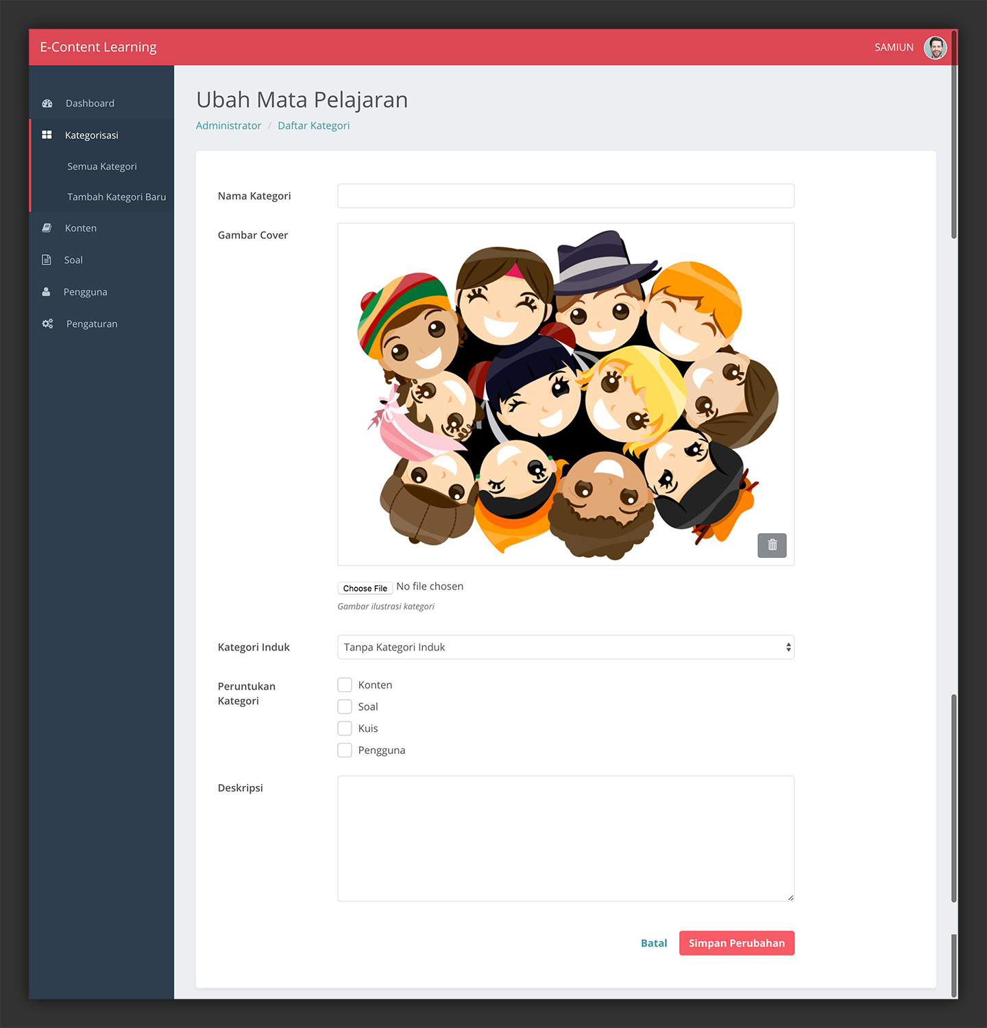 E-Learning Content Management Administration Dashboard