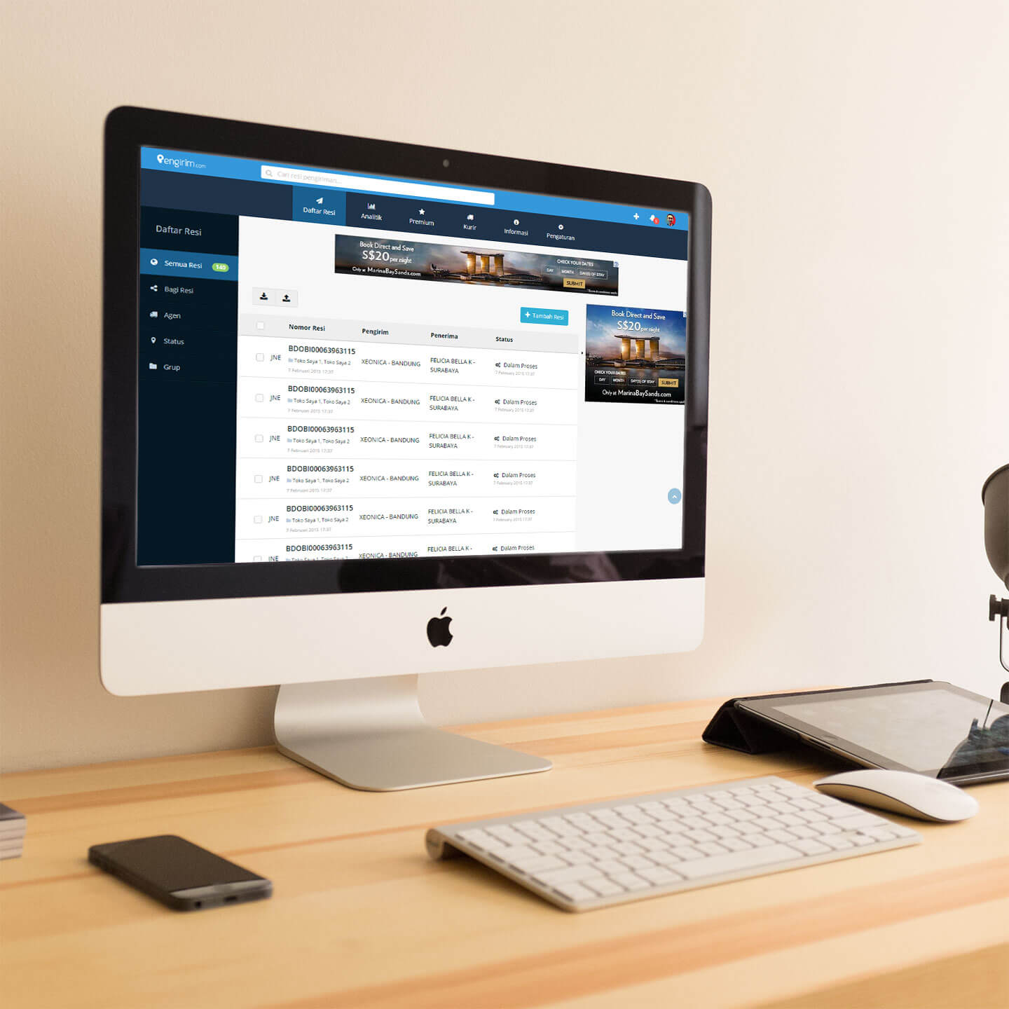 Pengirim Dashboard Website