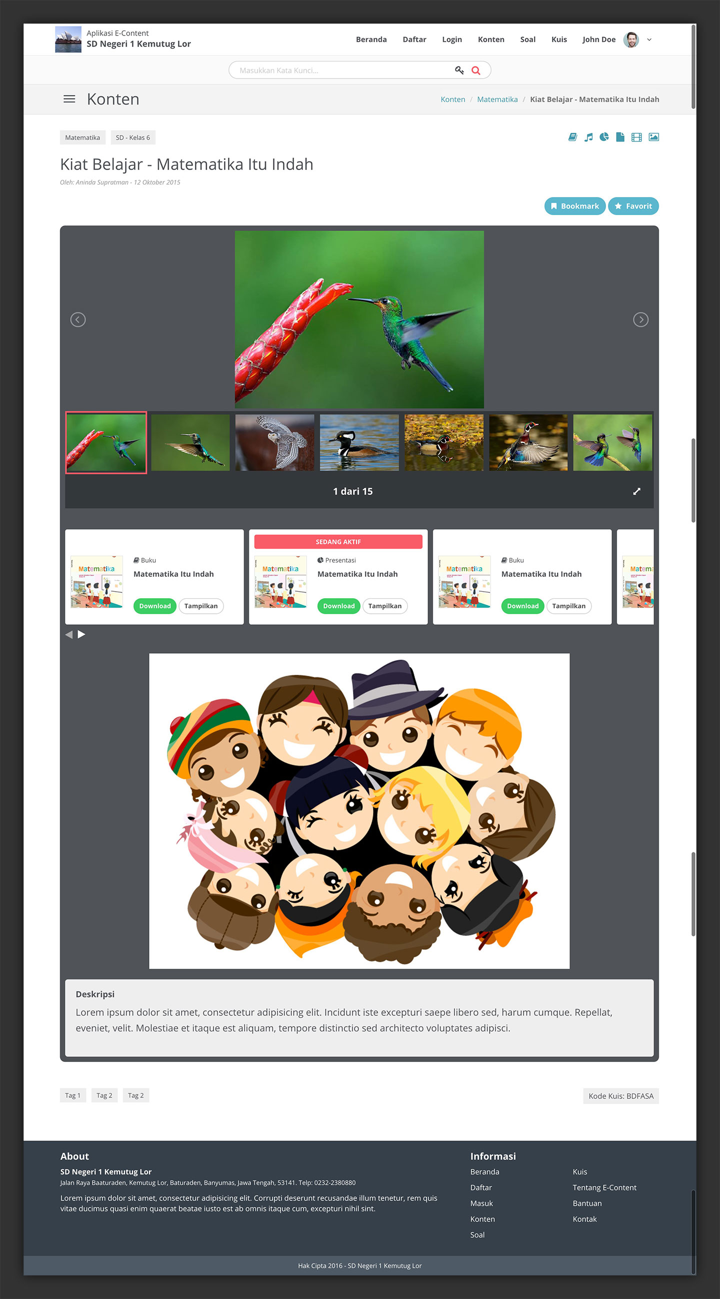 E-Learning Content Website User Interface